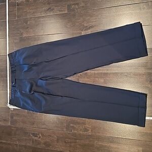 Midnight navy pleated front cuffed men's suit trousers